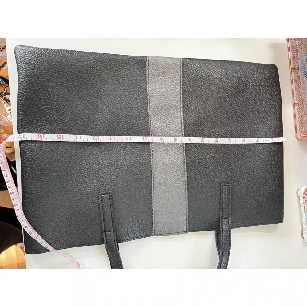 Vince Camuto Black Faux Leather‎ Tote Bag with Gray Stripe Accent